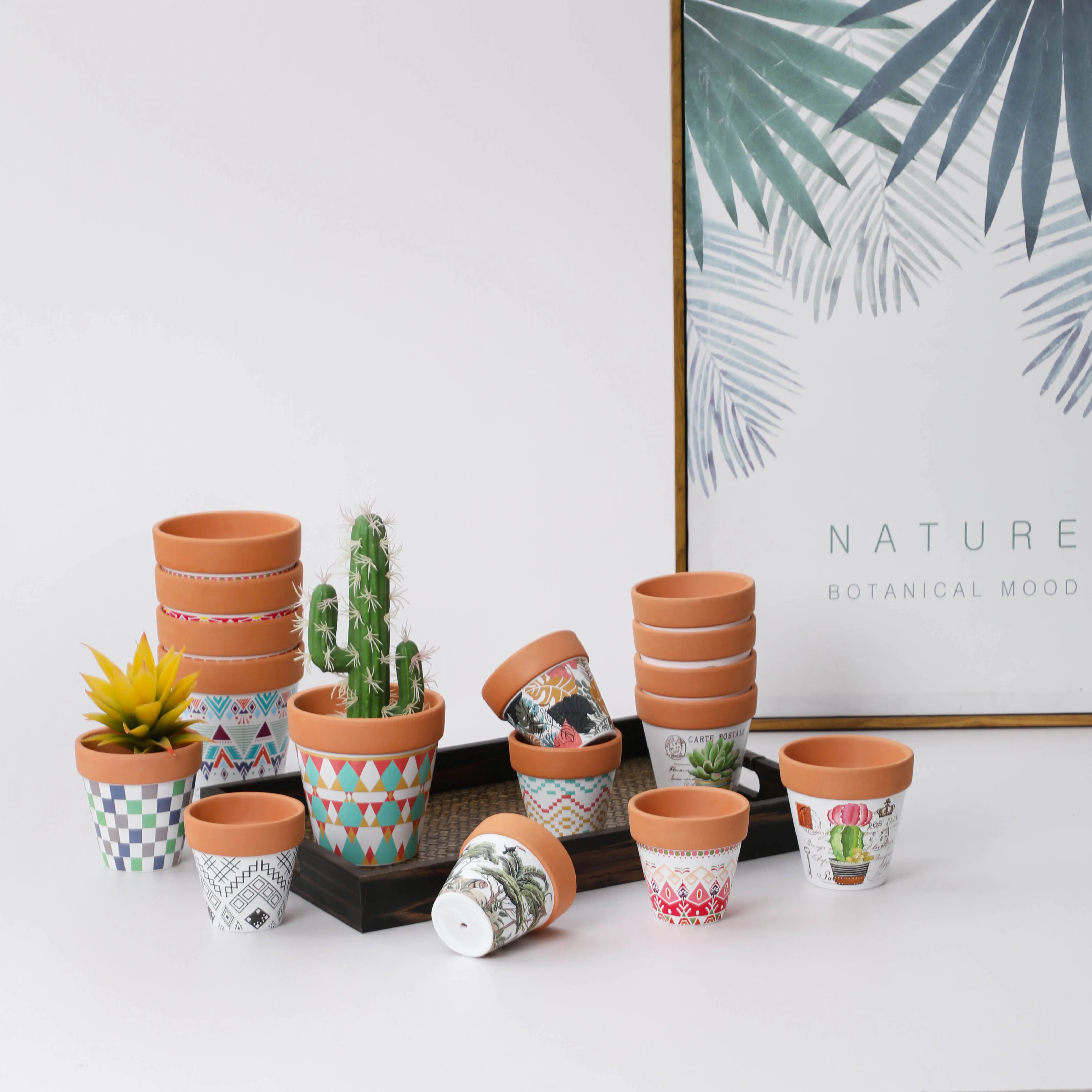 Small Mini Clay Terracotta Cactus Succulent Flower Pots Ceramic Planters with Drainage Holes