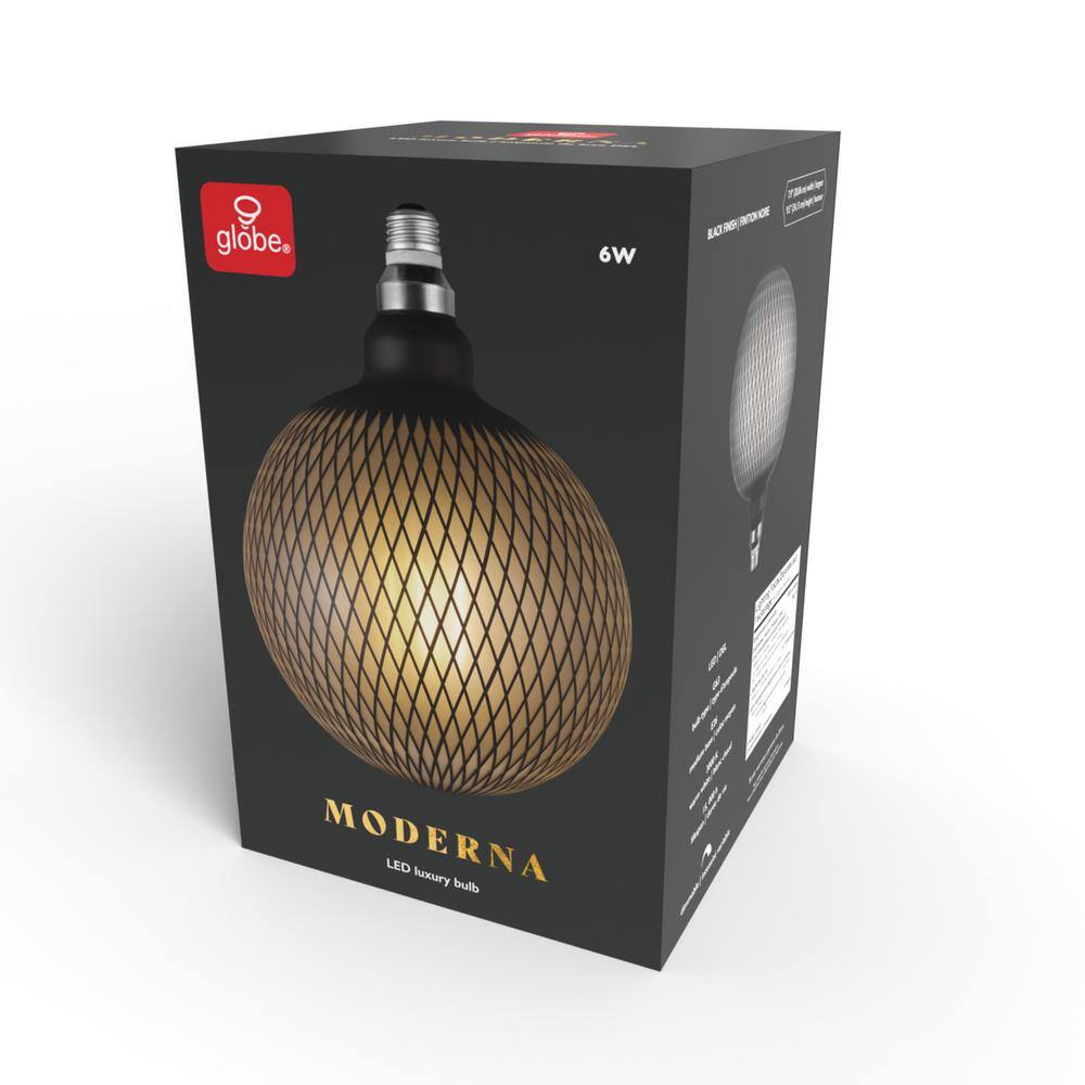 Globe Electric Moderna 40-Watt Equivalent E26 Base G200 Shape Luxury Oversized Frosted LED Filament Light Bulb Black Diamond Design 35677