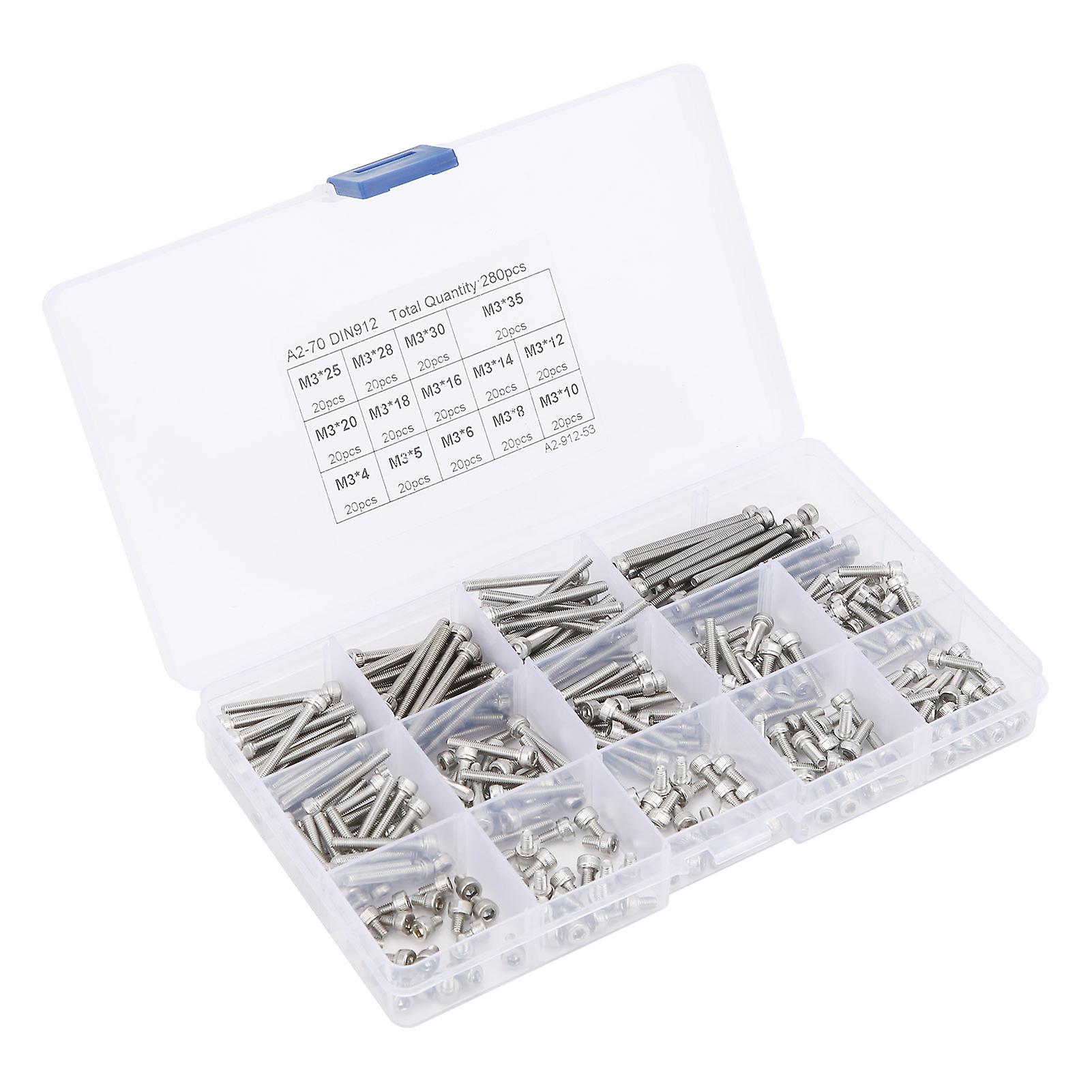 Hex Socket Screw Cap 304 Stainless Steel Multilength Combination Set Nail Assortment Kit280pcs(m3)