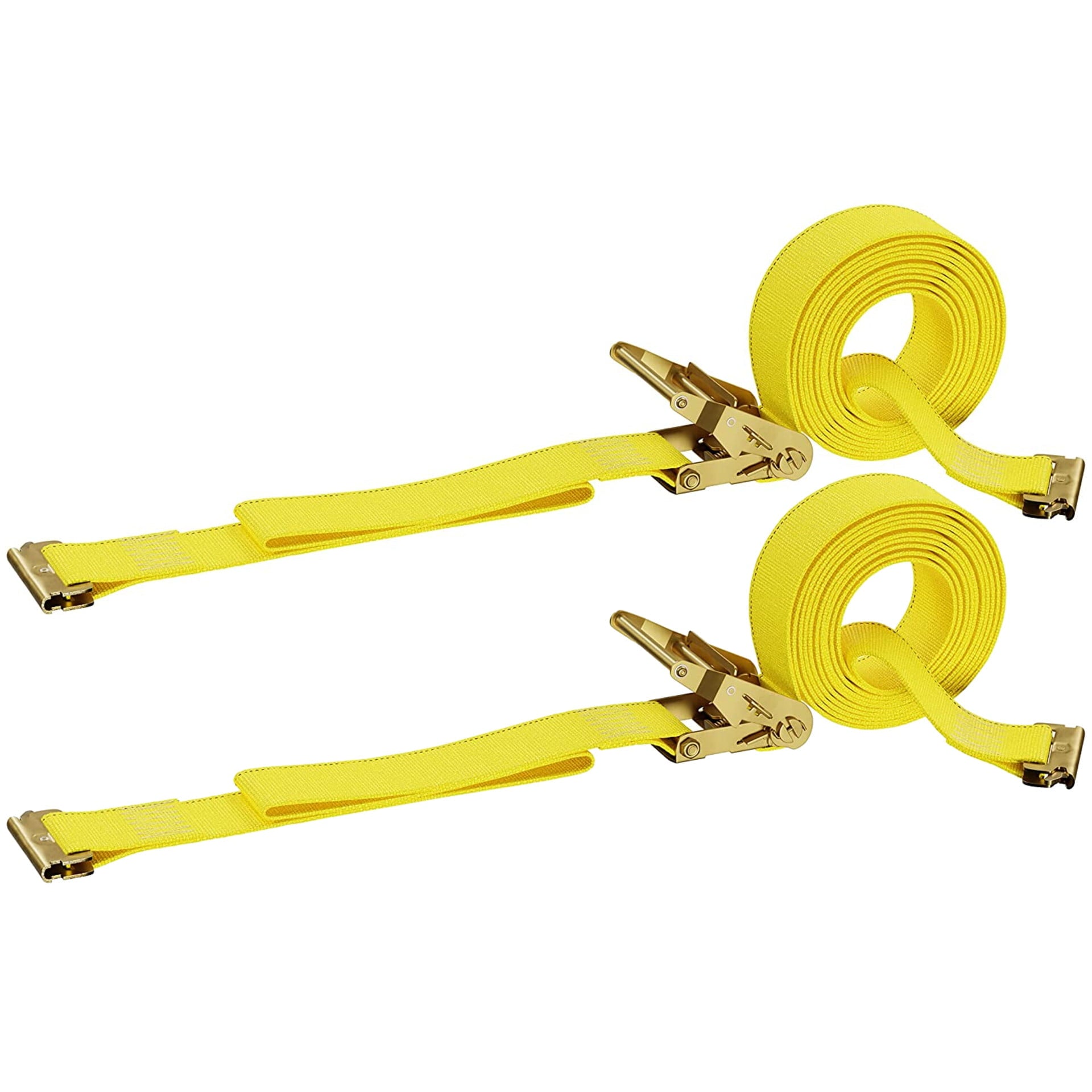 DC Cargo E-Track Ratcheting Straps Cargo Tie-Downs, (Pack of 2) 2 x 12 Heavy Duty Yellow Polyester Tie-Down Rachet Straps, Strong Ratchet Strap, E-Track Spring Fittings, Tie Down Motorcycle