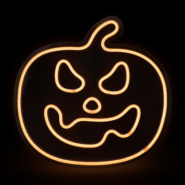 Orange Led Lighted Neon Style Jack o lantern Halloween Window Silhouette