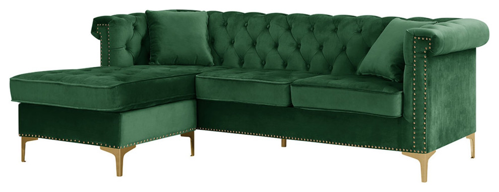 Chesterfield L Shaped Sofa  Golden Legs With Rolled Arms  ampVelvet Seat   Midcentury   Sectional Sofas   by Decorn  Houzz