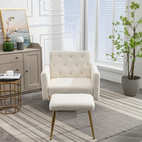 Modern Comfortable Velvet Accent Chair with Ottoman for Living Room