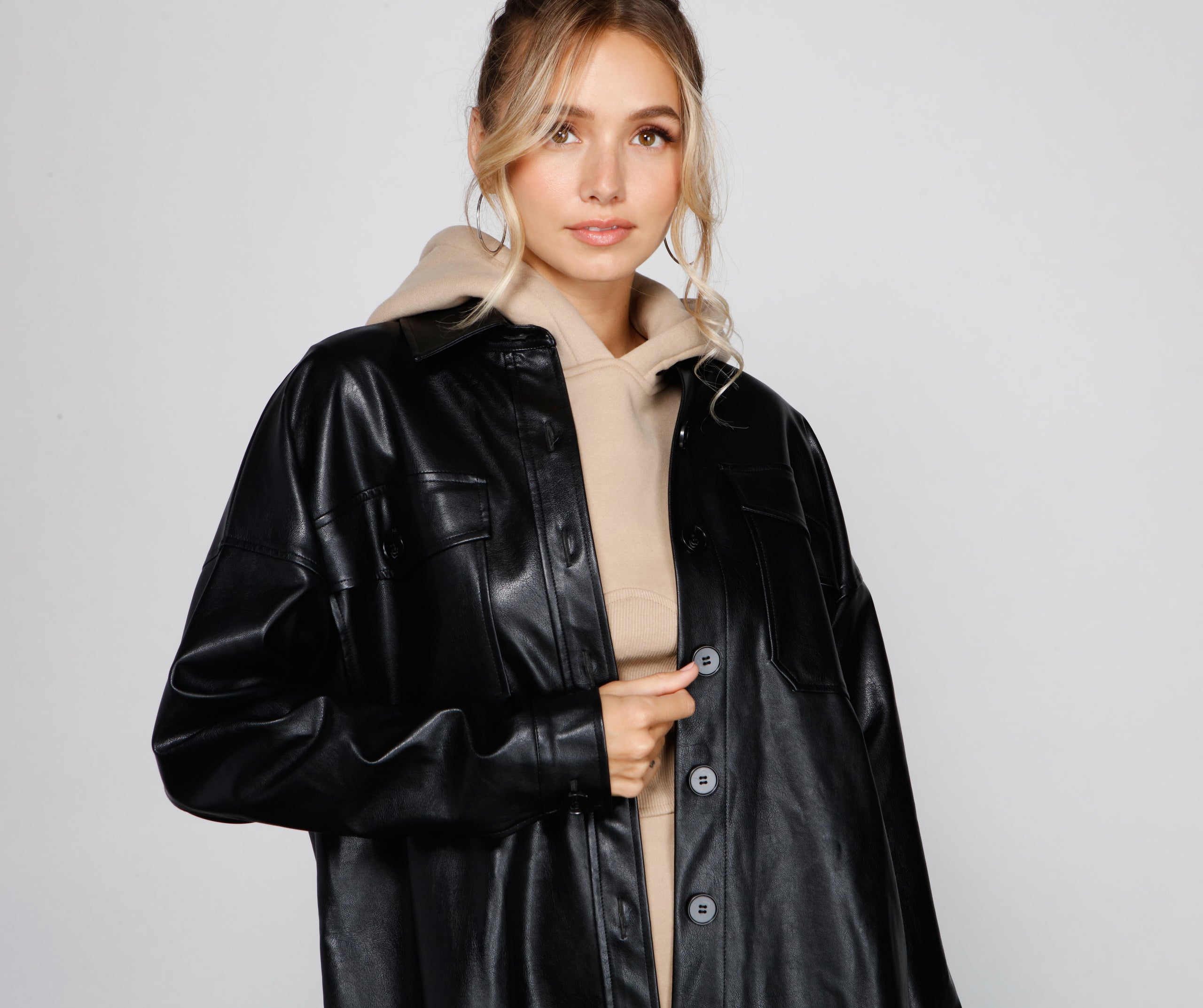 Essential Faux Leather Long Shacket