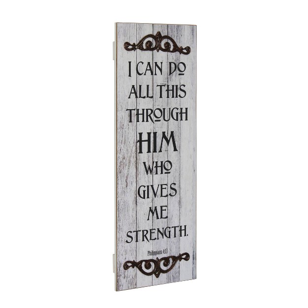 X 8 quot Decorative Philippians 4 13 Wooden Wall Art Worn White Stonebriar Collection