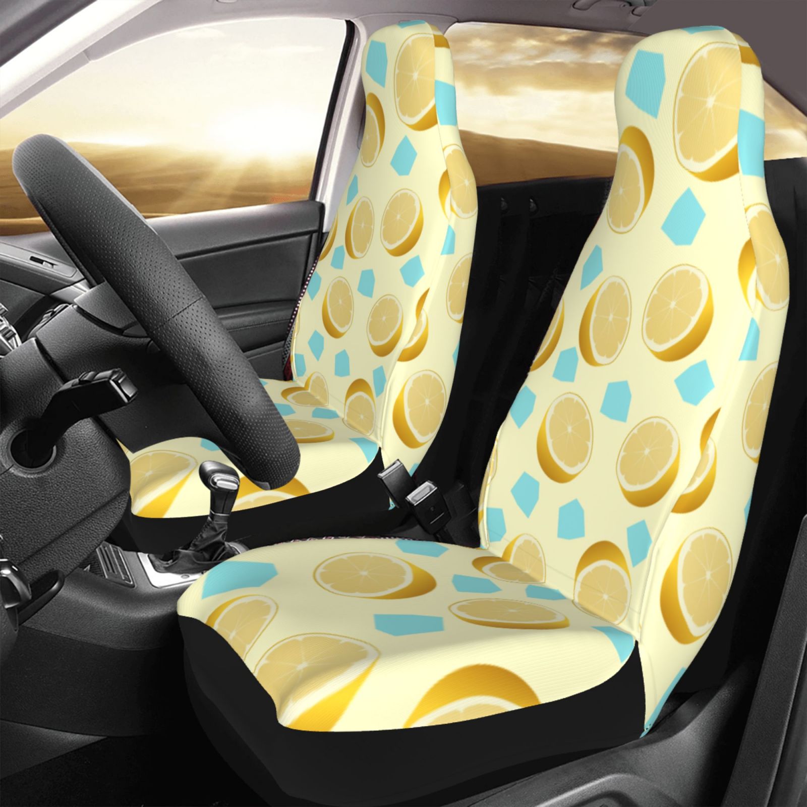 TEQUAN Front Seat Covers， Lemon Citrus Ice Fruit Backdrop Pattern 2 Piece Car Seat Cover Fit Most Car SUV Truck Van