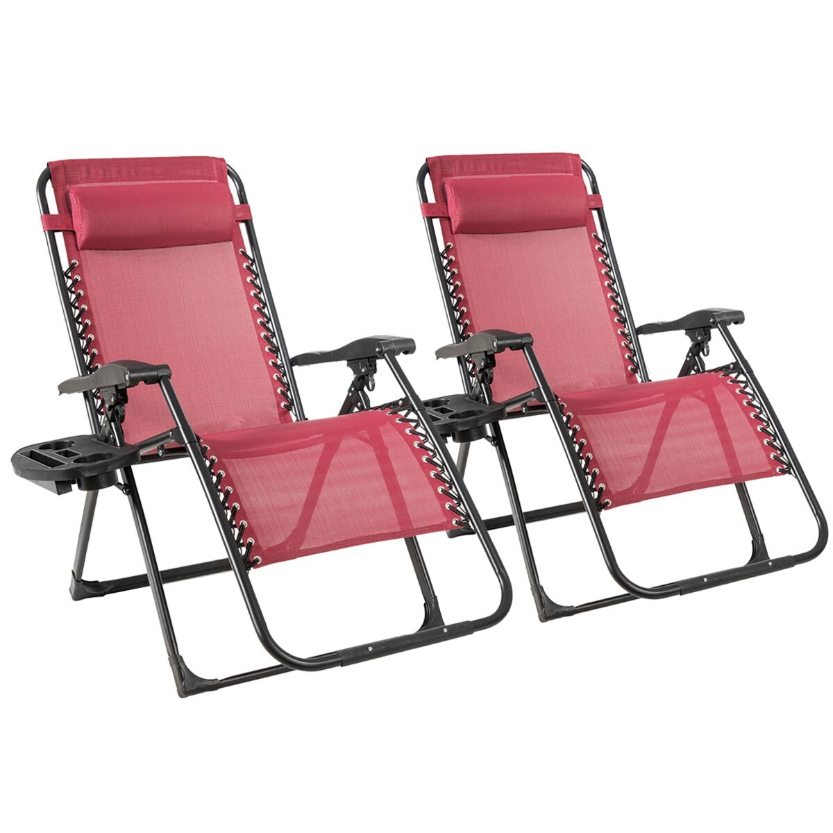 2PC Zero Gravity Chair Oversize Lounge Patio Heavy Duty Folding