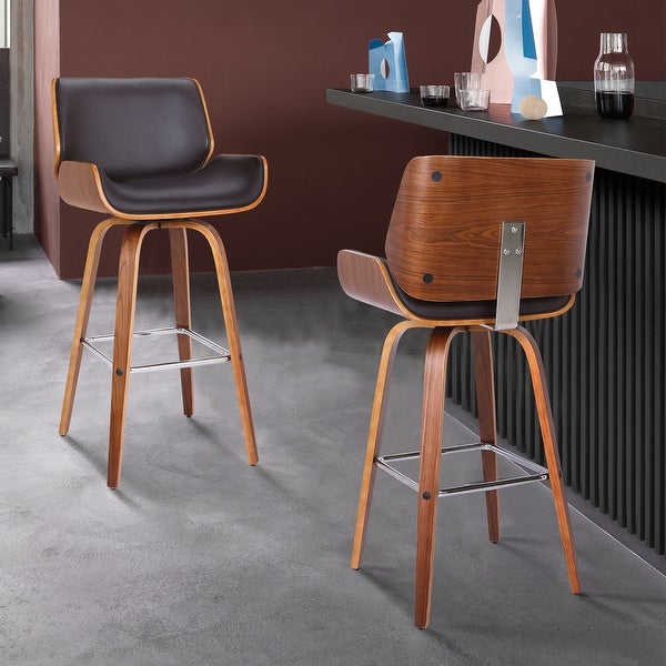 Tyler Mid-Century Modern Swivel Counter/Bar Stool in Faux Leather and Wood