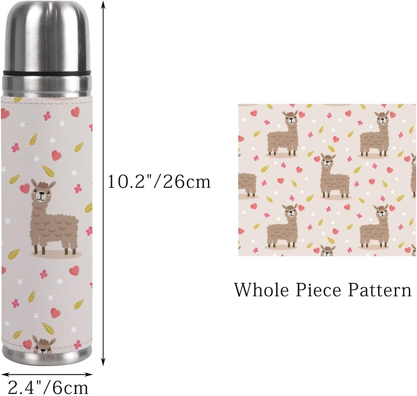 Insulated Mug Stainless Steel Water Bottle Cute Llama With Sweet Pink Flower Vacuum Cup Travel Mug For Office