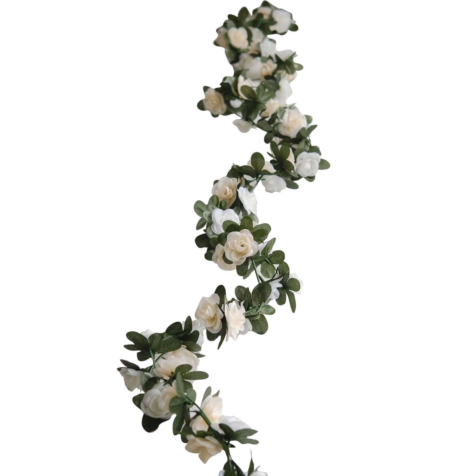 2 Pack Cream Ivory Artificial Silk Mini Rose Vines Hanging Flower Garland with 45 Flower Heads - 8ft