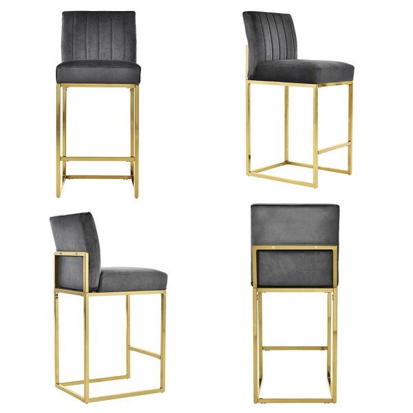 4pcs Modern Velvet Upholstered Bar Stools with Metal Legs