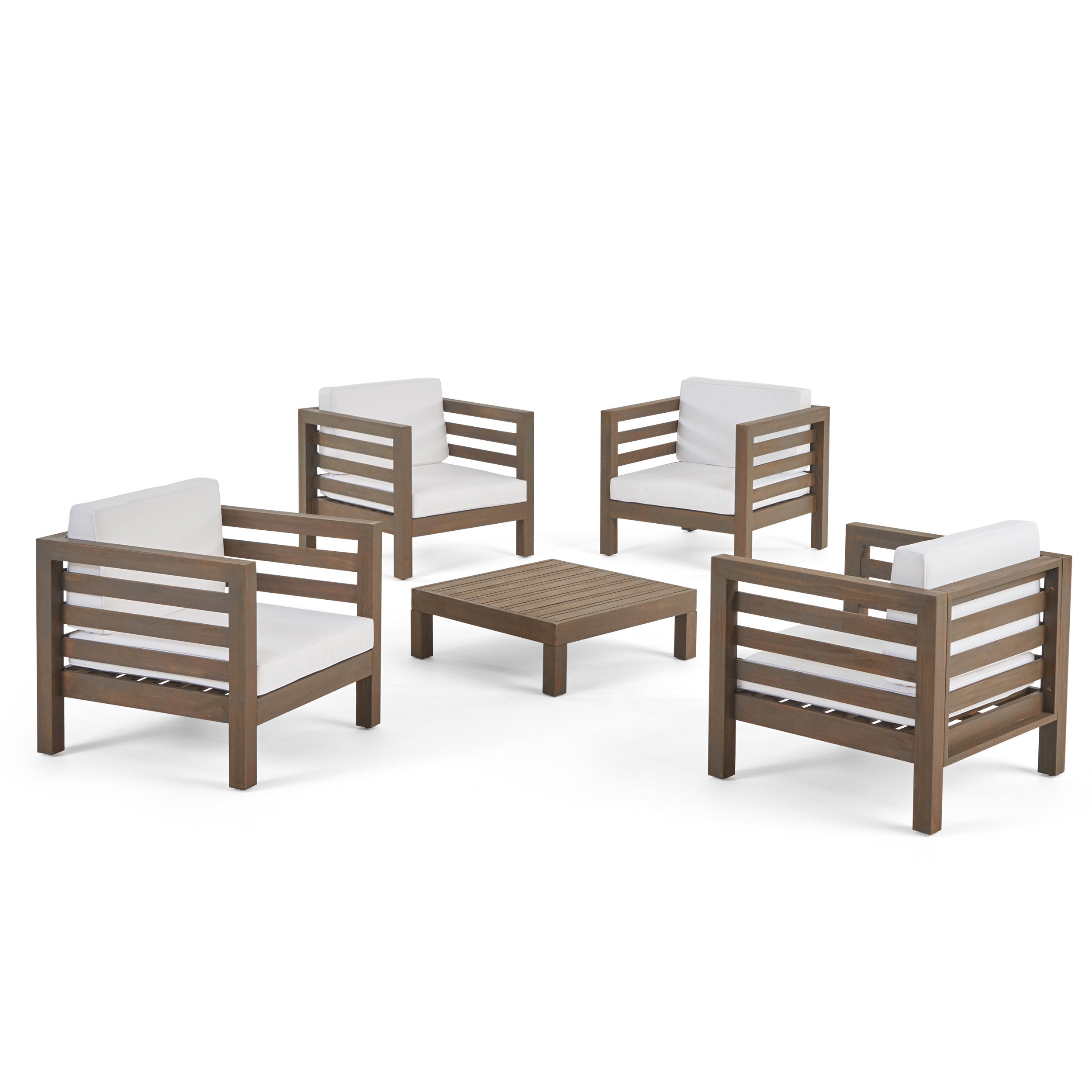 Emma Outdoor 4 Seater Acacia Wood Club Chair and Coffee Table Set