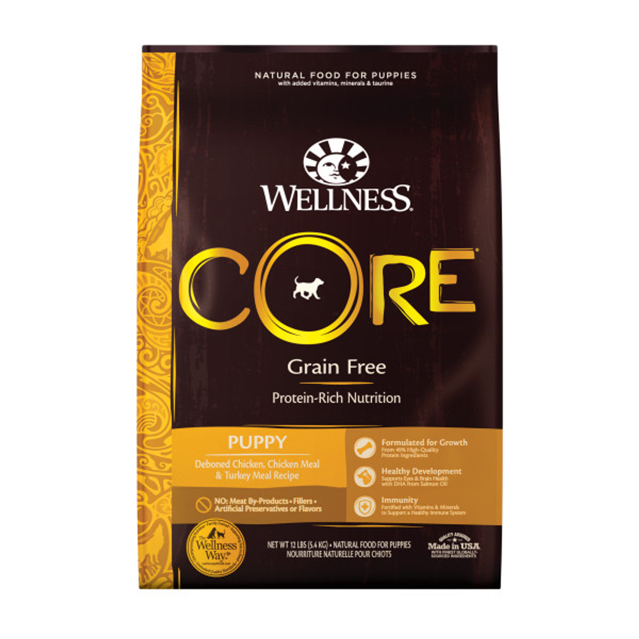 Wellness CORE Grain-Free Puppy Chicken and Turkey Recipe Dry Dog Food， 12 lb. Bag