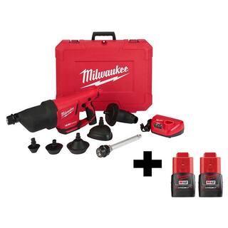 MW M12 12V Lithium-Ion Cordless Drain Cleaning Air Snake Air Gun Kit with (2) M12 1.5Ah Batteries 2572B-21-48-11-2411