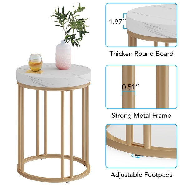 Round Side Table End Table， Accent Table with Metal Frame - 9.69