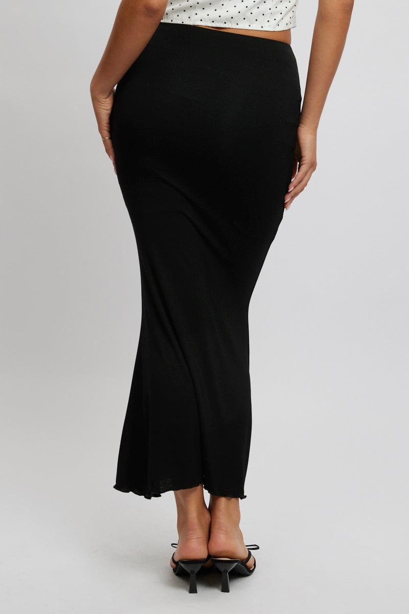 Black Maxi Skirt Elastic Waist Modal Blend Lined