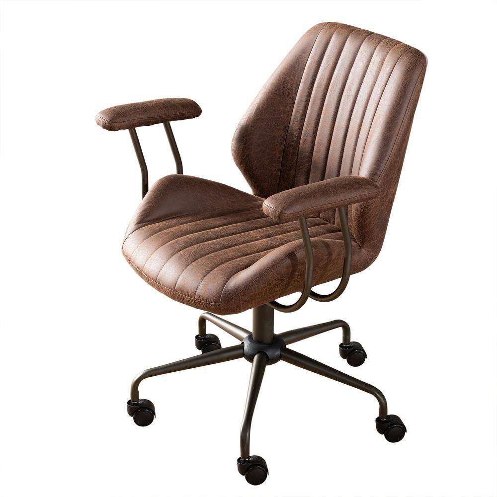 Allwex Magic Dark Brown Suede Fabric Swivel Office Task Chair with Arms and Lumbar Support SKL300