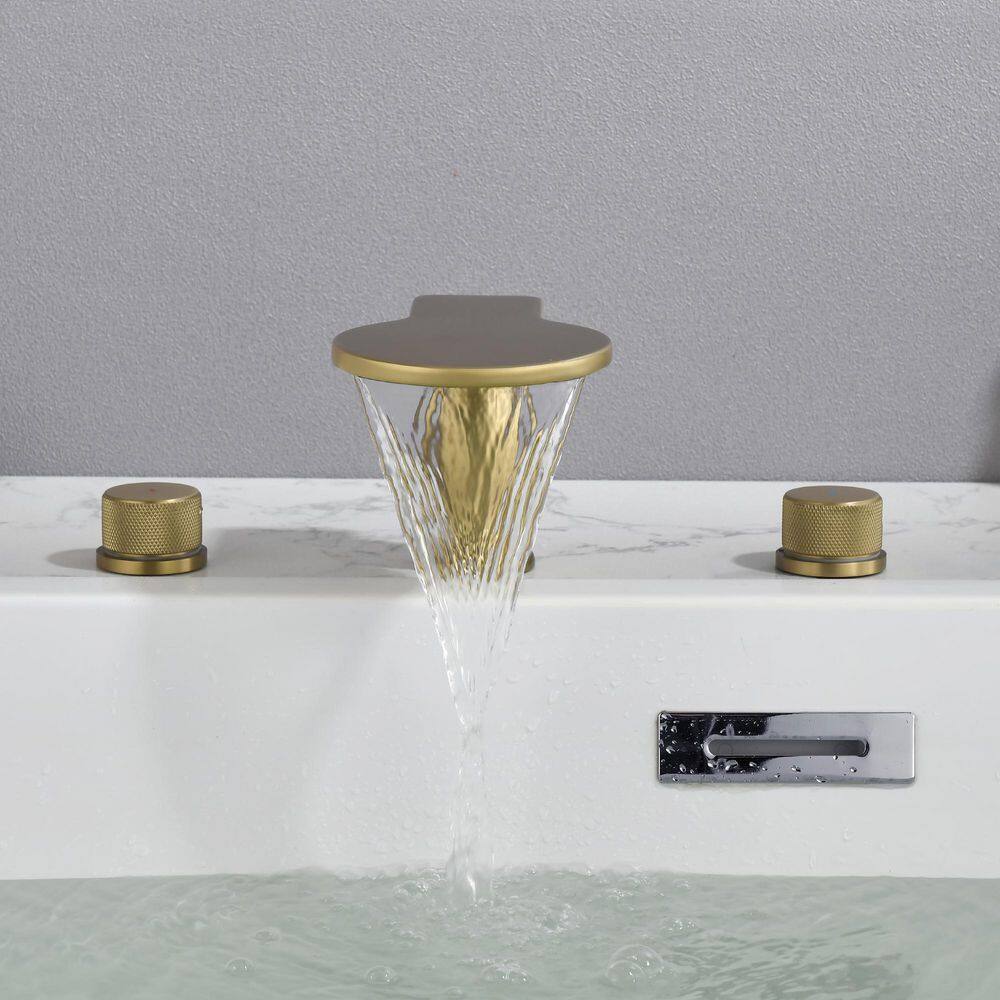 UKISHIRO 2-Handle Deck-Mount Roman Tub Faucet with CUPC Water Supply Lines in Brushed Gold SMDJEN523010