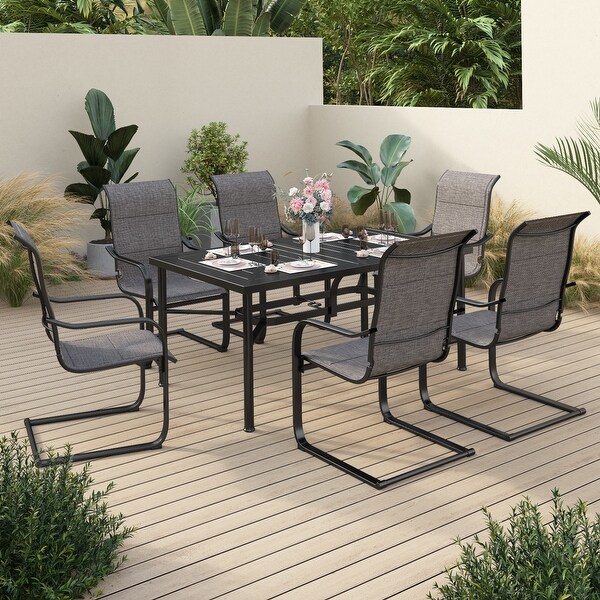 MAISON ARTS Patio Dining Set 9/7 Pieces Outdoor Metal Furniture Set，8/6 C Spring Motion Chairs and 1 Expandable Table