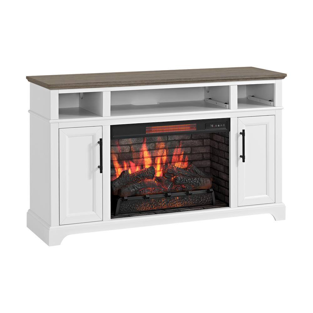 Home Decorators Collection Hillrose 52 in. Freestanding Electric Fireplace TV Stand in White with Rustic Taupe Oak Top 2240FM-26-201