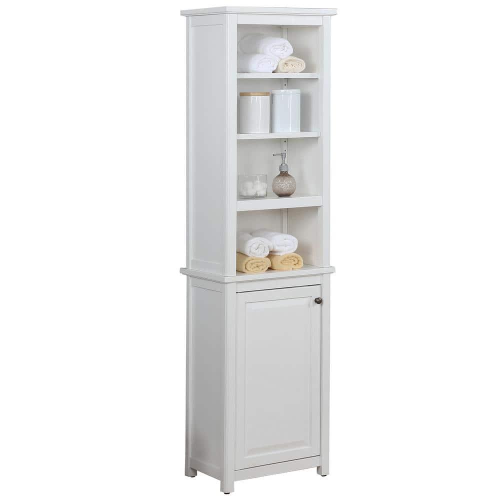 Alaterre Furniture Dorset Bathroom 17 in W Freestanding Storage Tower with Open Upper Shelves and Lower Cabinet in White