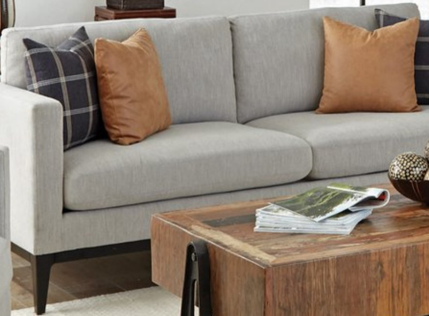 Modern Sofa  Black Feet  ampCushioned Light Grey Polyester Seat With Track Arms   Transitional   Sofas   by Decorn  Houzz