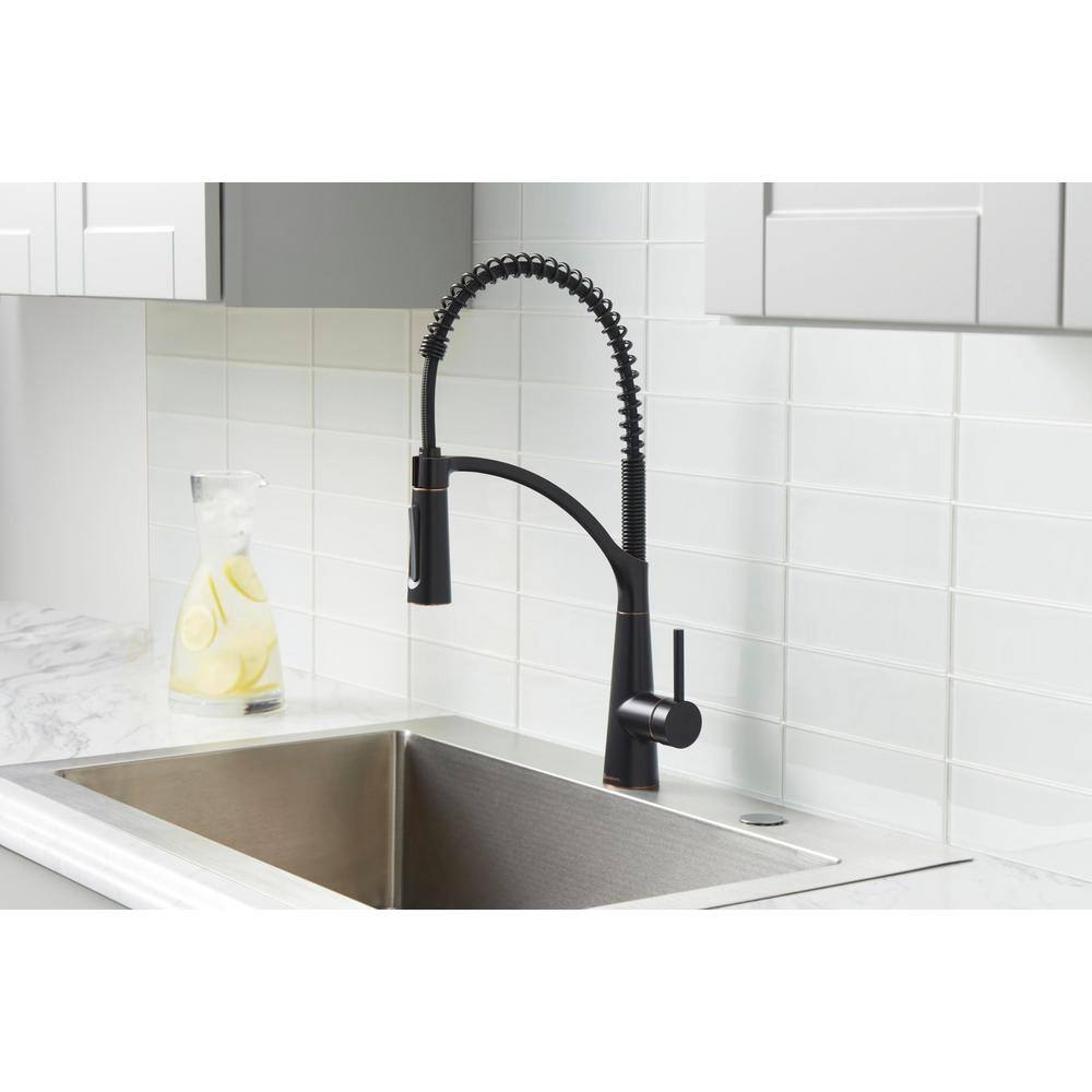 Glacier Bay Brenner Commercial Style Single-Handle Pull-Down Sprayer Kitchen Faucet in Oil Rubbed Bronze Finish FP4F0005ORB