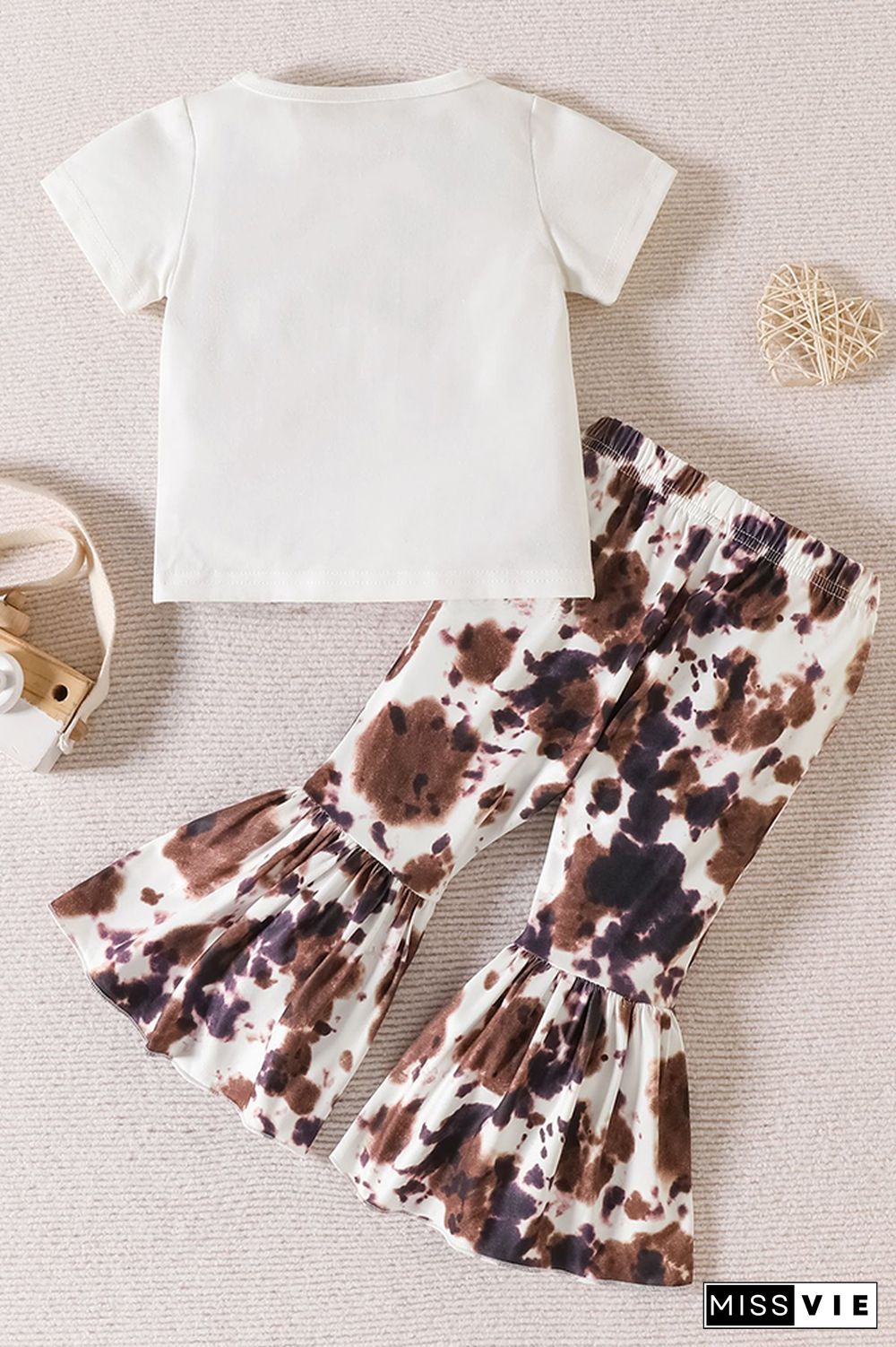 Cow Print Top and Flare Pants 2PCS Set