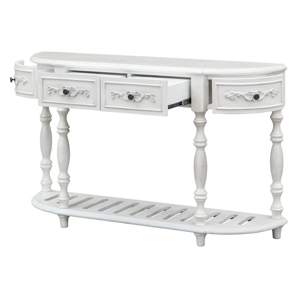 Wood Console Table Accent Sofa Table w/ Storage Shlef  Antique White