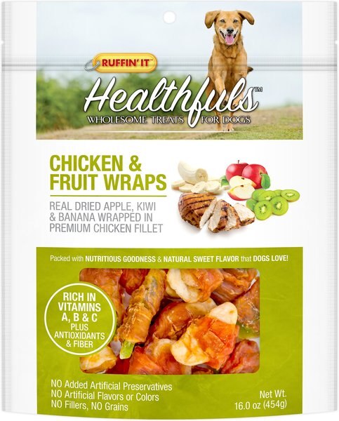 RUFFIN' IT Healthfuls Chicken and Fruit Wraps Dehydrated Dog Treats， 16-oz bag