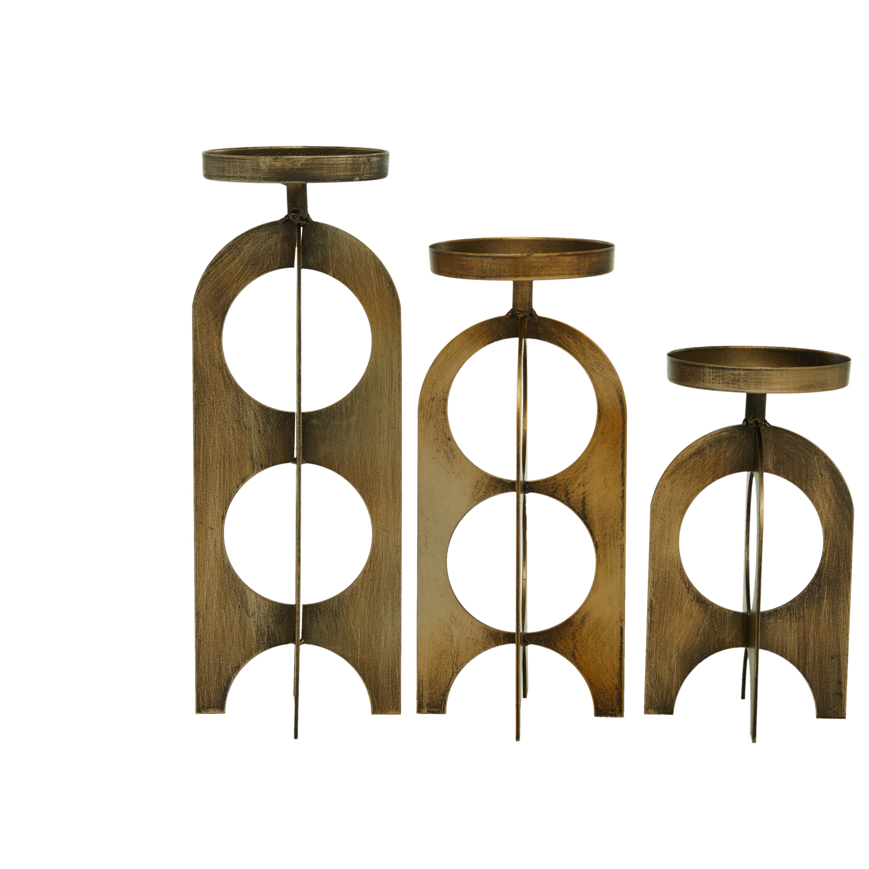 DecMode 3 Candle Gold Metal Handmade Pillar Candle Holder， Set of 3