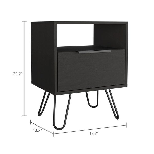 Augusta Nightstand with Drawer， Shelf， and Hairpin Legs - - 35438915