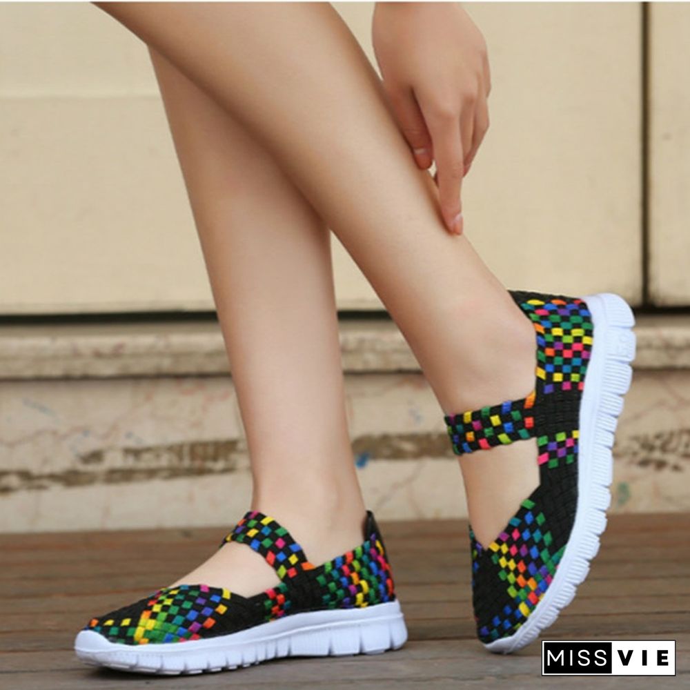 8 Colors Women's Slip On Running Shoes Casual Breathable Mesh Fabric Sneaker Flat Sandals