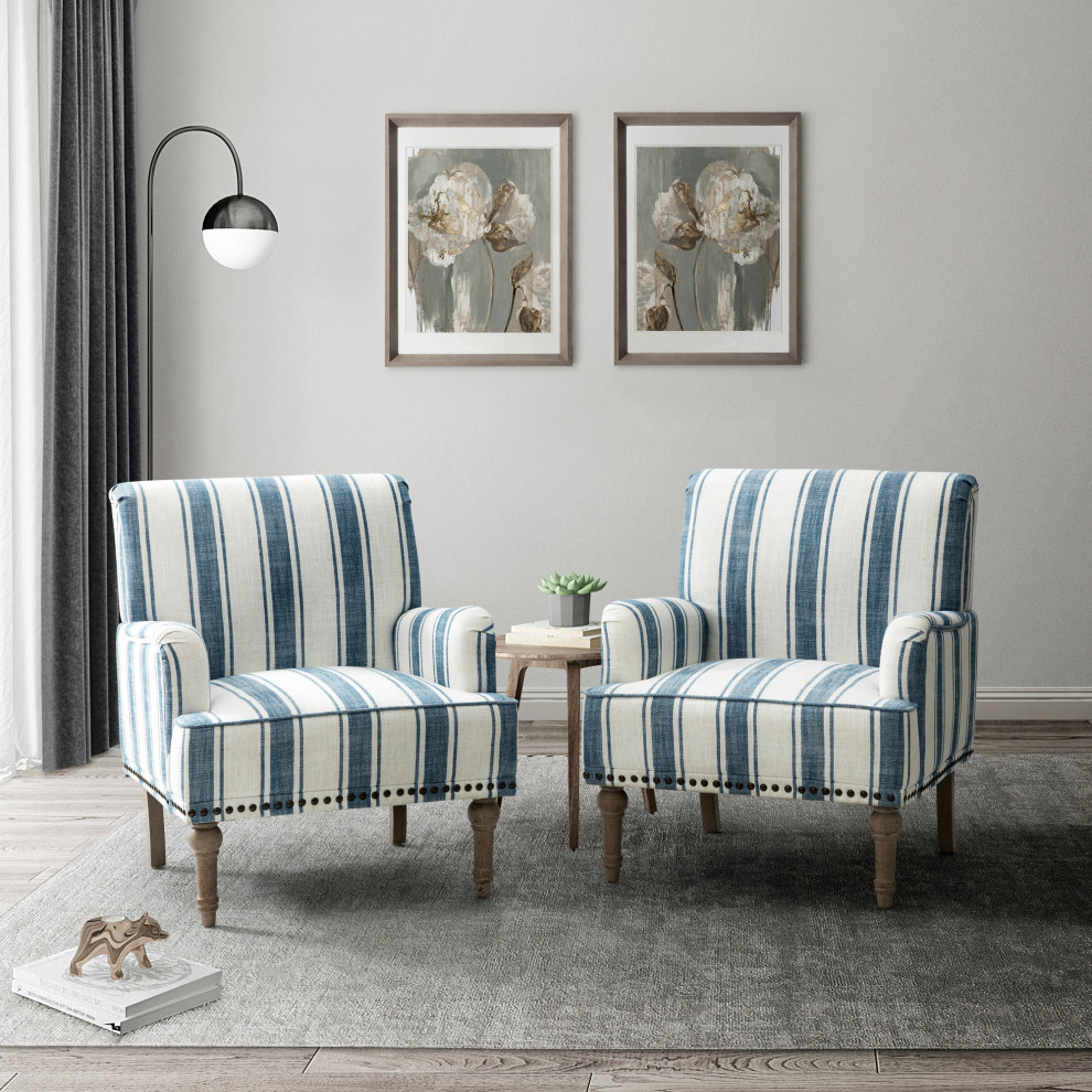 Comfy Living Room Armchair With Stripe Design Set of 2   Traditional   Armchairs And Accent Chairs   by Karat Home  Houzz