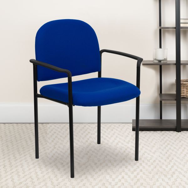 Flash Furniture Navy Fabric Comfortable Stackable Steel Side Chair with Arms