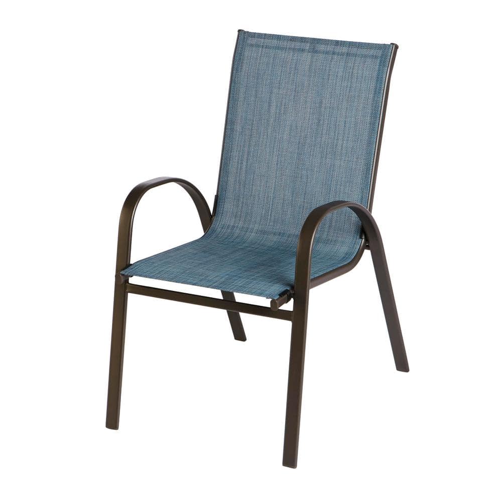 StyleWell Mix and Match Stackable Brown Steel Sling Outdoor Patio Dining Chair in Denim FCS00015J-Lblue