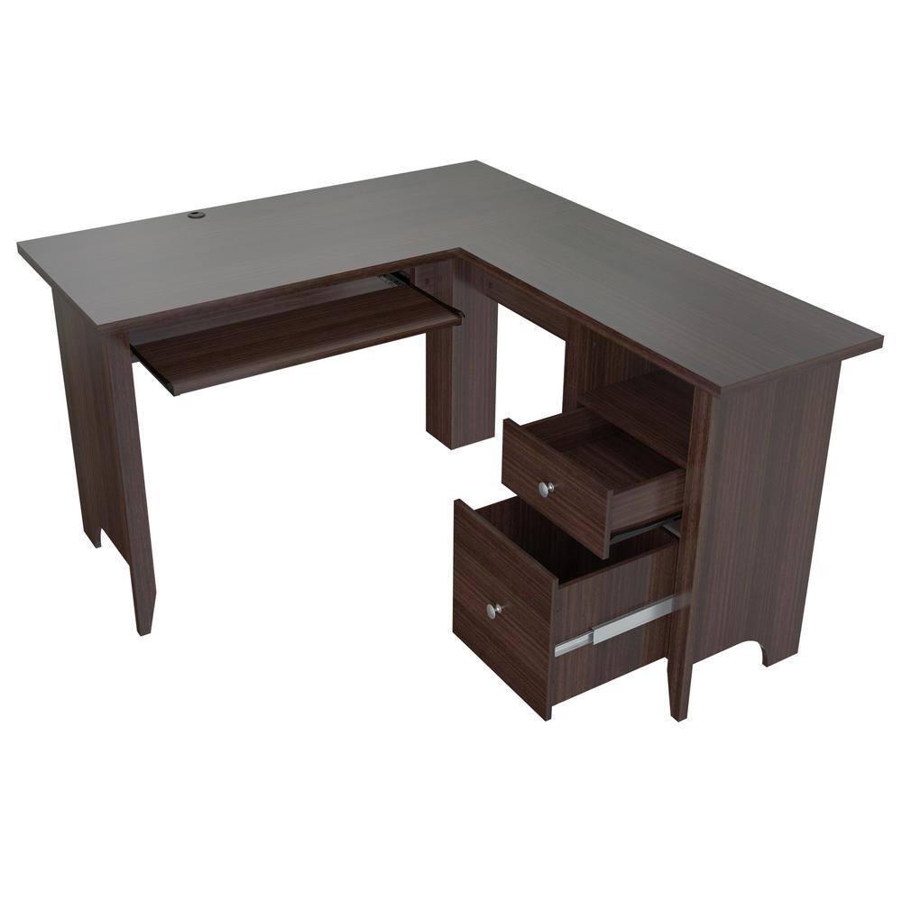 Inval 53.1 in. Espresso Wengue L-Shaped 2 -Drawer Computer Desk with Keyboard Tray ET-3815