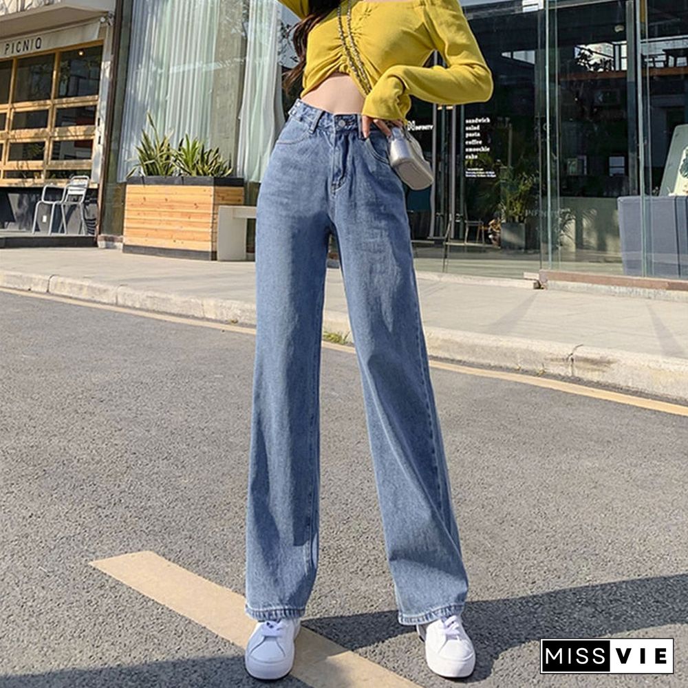 Woman Jeans High Waist Clothes Wide Leg Denim Clothing Blue Streetwear Vintage Quality Fashion Harajuku Straight Pants