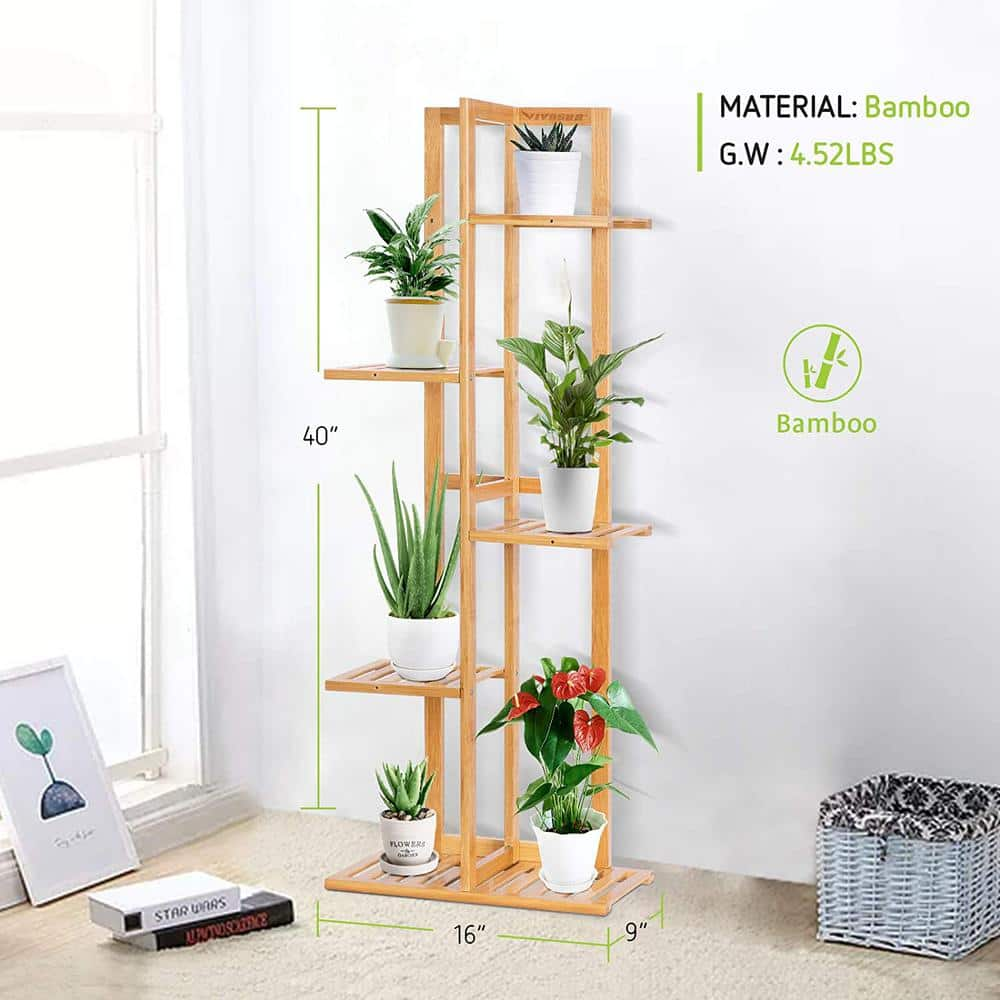 VIVOSUN 40 in. Tall IndoorOutdoor Bamboo Wood 6 Potted Plant Stand (5-Tired) wal-PS011J