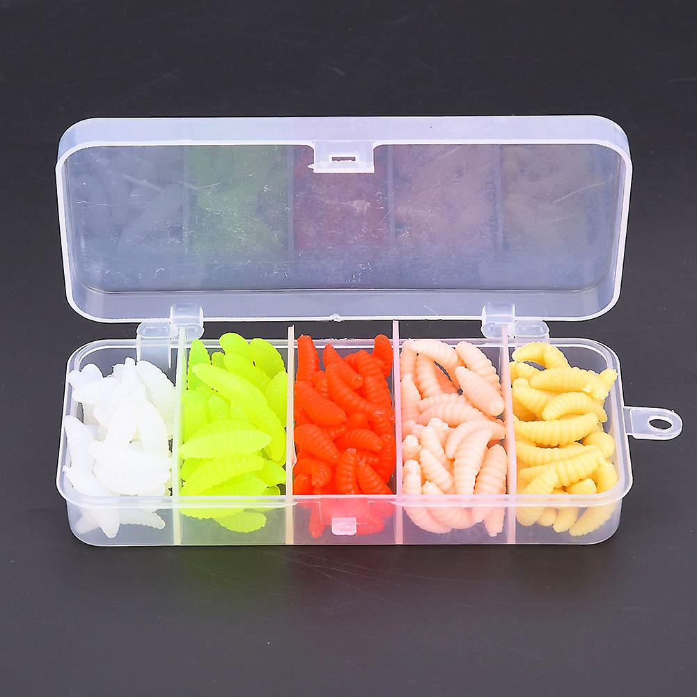 T0040 100pcs Silicone 5 Colors 2cm Biomimetic Soft Worm Grub Mealworm Fishing Lures Lifelike Baits Fish Tackle Accessory