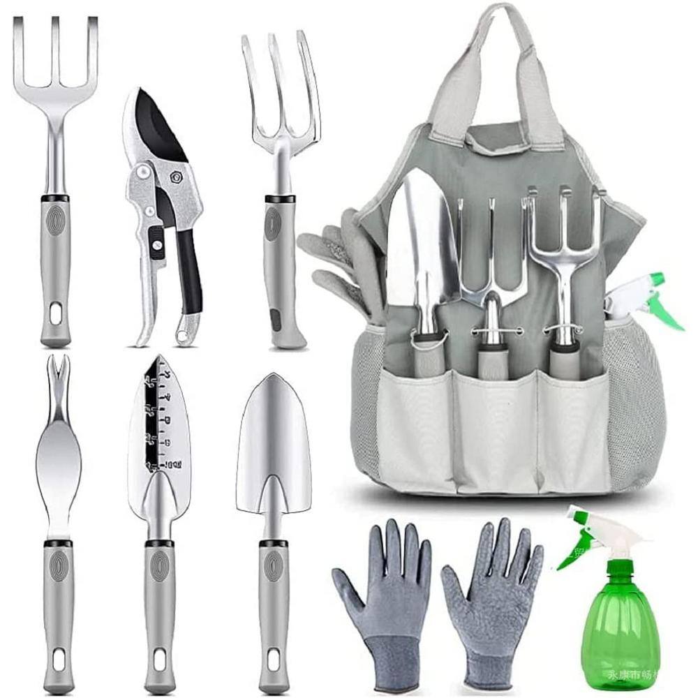 9-Piece Stainless Steel Heavy-Duty Aluminum Hand Tool Kit (Silver) Garden Tool Set B09D7YTS87