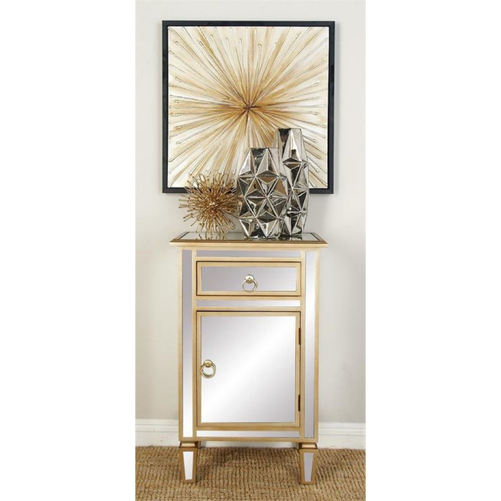 Urban Designs Gold Trimmed Mirrored Cabinet Side Table   Transitional   Side Tables And End Tables   by Urban Designs  Casa Cortes  Houzz