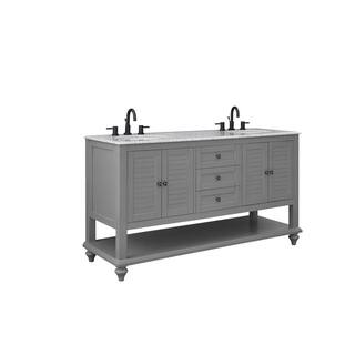 Home Decorators Collection Hamilton 61 in. W x 22 in. D x 35 in. H Open Shutter Bathroom Vanity Cabinet in Grey with Grey Granite Vanity Top 19084-VS61-GR