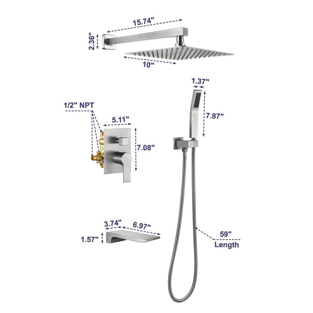 Maincraft Single Handle 1-Spray Tub and Shower Faucet 2.5 GPM with 10 in. Shower Head in Brushed Nickel (Valve Included) HHK-88016BN-10