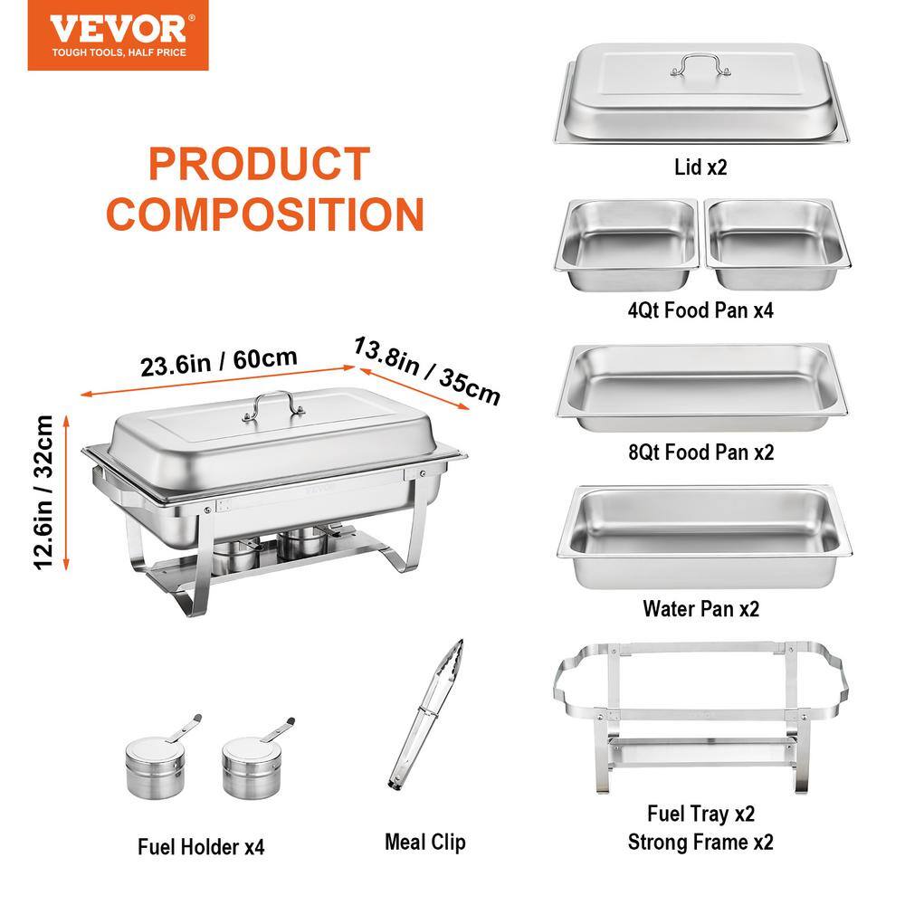 VEVOR 8 qt. Chafing Dish Buffet Set Stainless Chafer with 2 Full  4 Half Size Pans Rectangle Catering Warmer Server (2- Pack) ZFXKCLJ28QT120H4XV0