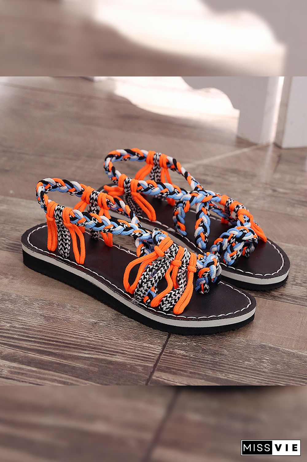 Colorful Rope Twist Knot Splicing Flat Sandals