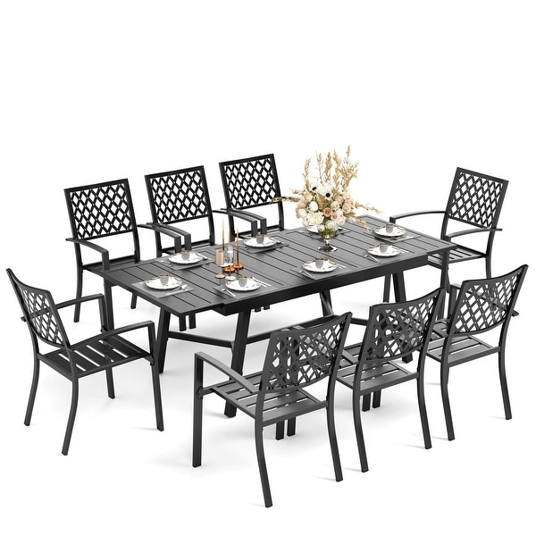 MAISON ARTS Outdoor Patio Dining Set of 7/9 with Metal Expandable Rectangular Dining Table and Metal Chairs