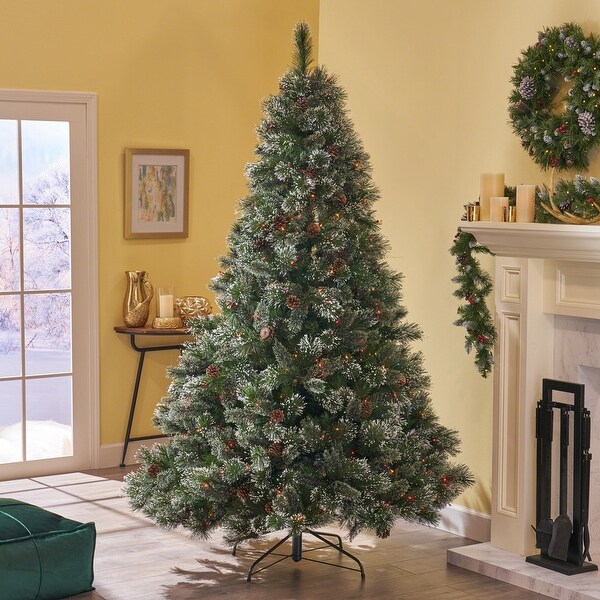 Snowy Pine and Mixed Needle 7foot Artificial Christmas Tree w/Pinecones by Christopher Knight Home