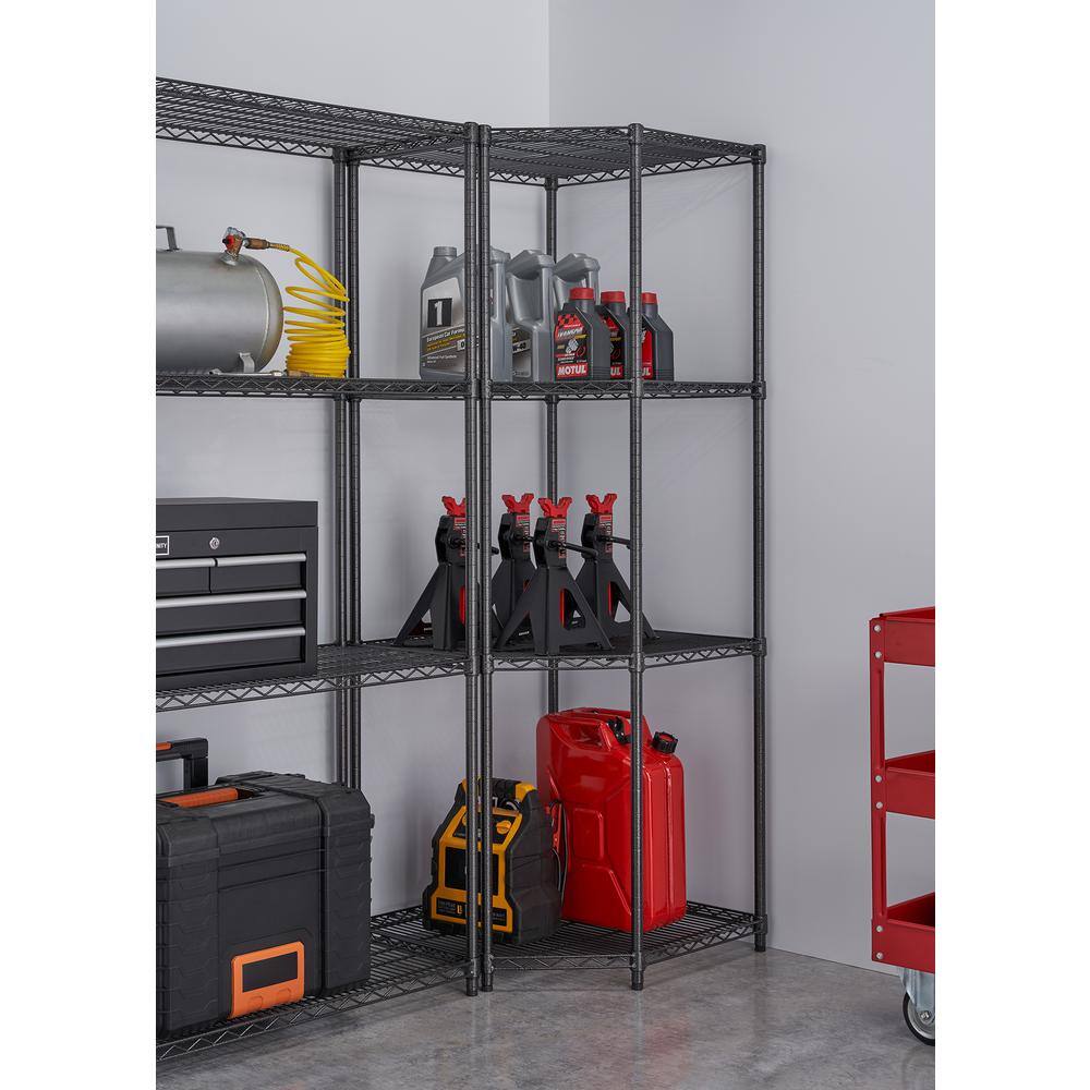 TRINITY PRO Black 4-Tier Corner Steel Wire Garage Storage Shelving Unit (27 in. W x 72 in. H x 18 in. D) TBFPBA-0927