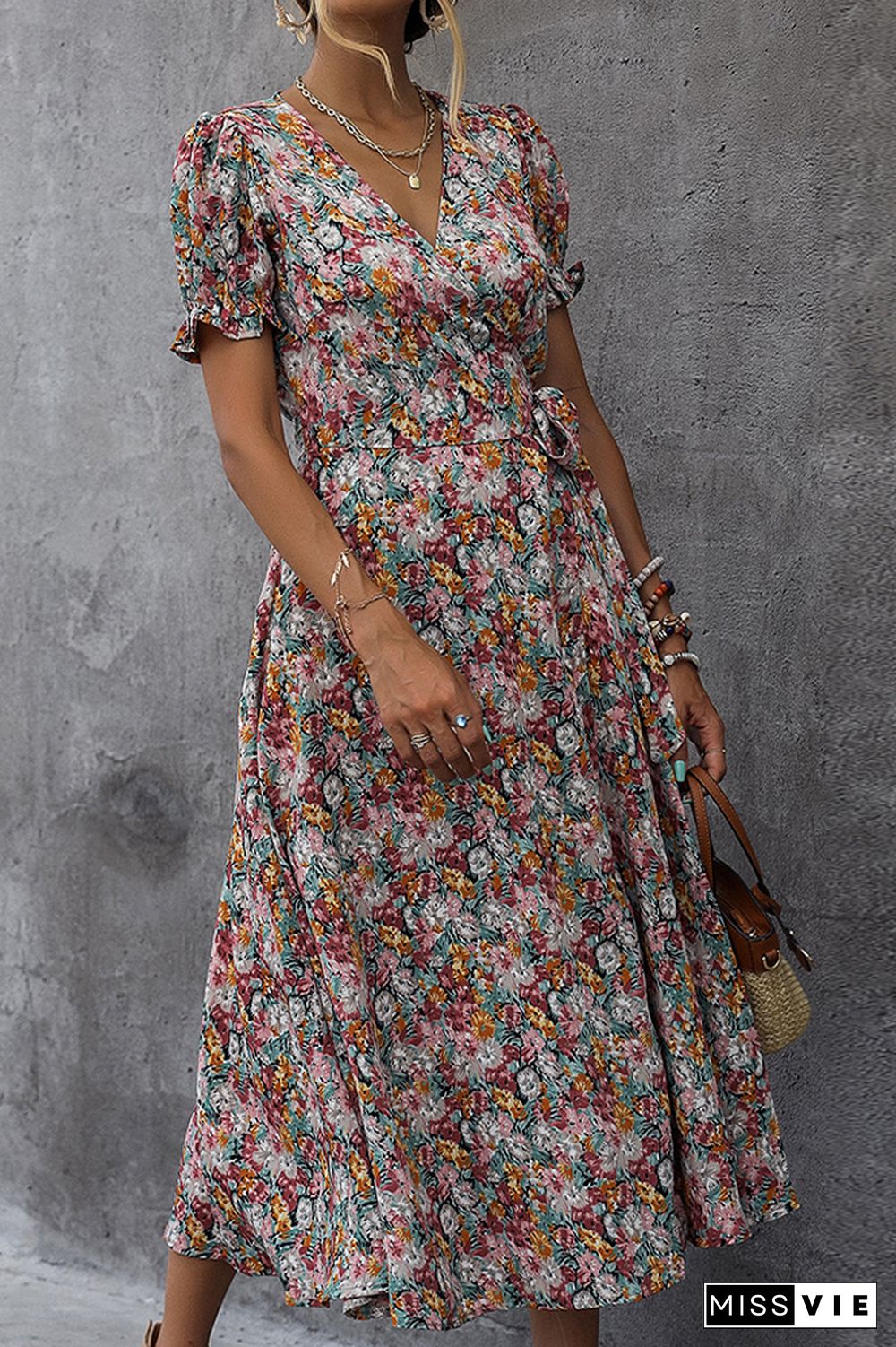 Bubble Sleeves Flowy Floral Dress